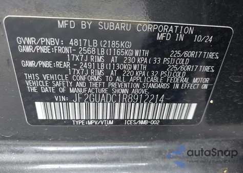 2024 Subaru Crosstrek Premium from USA, damaged, VIN JF2GUADC1R8912214